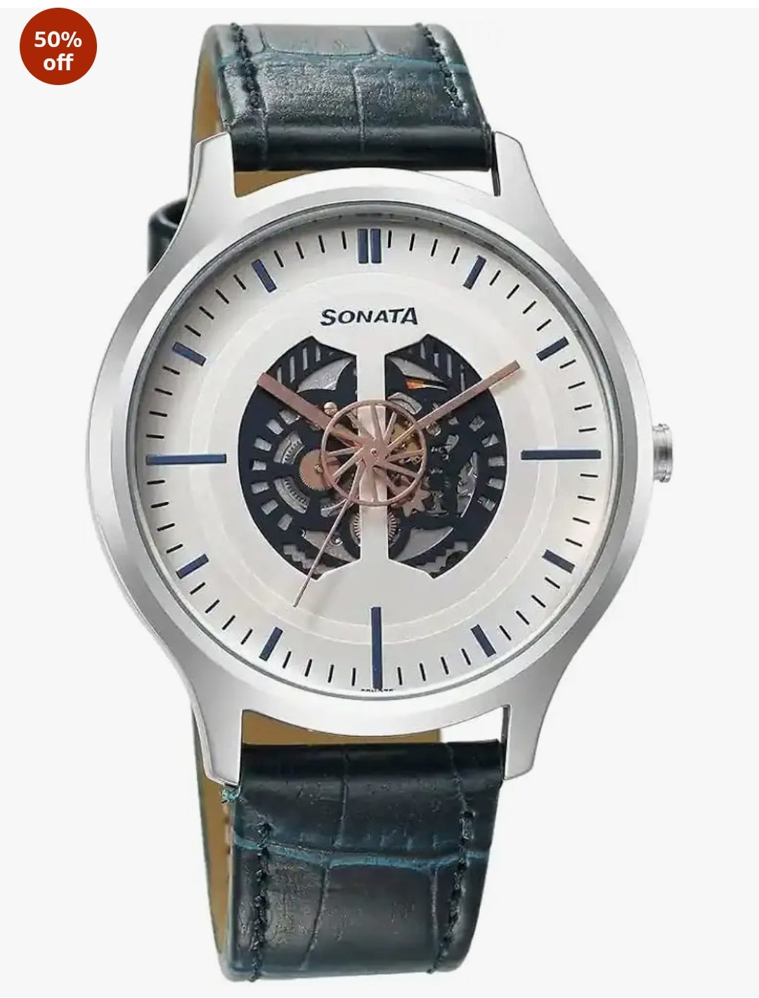 Sonata Unveil Quartz Multifunction Silver Dial Leather Strap Watch for Men-7140SL06