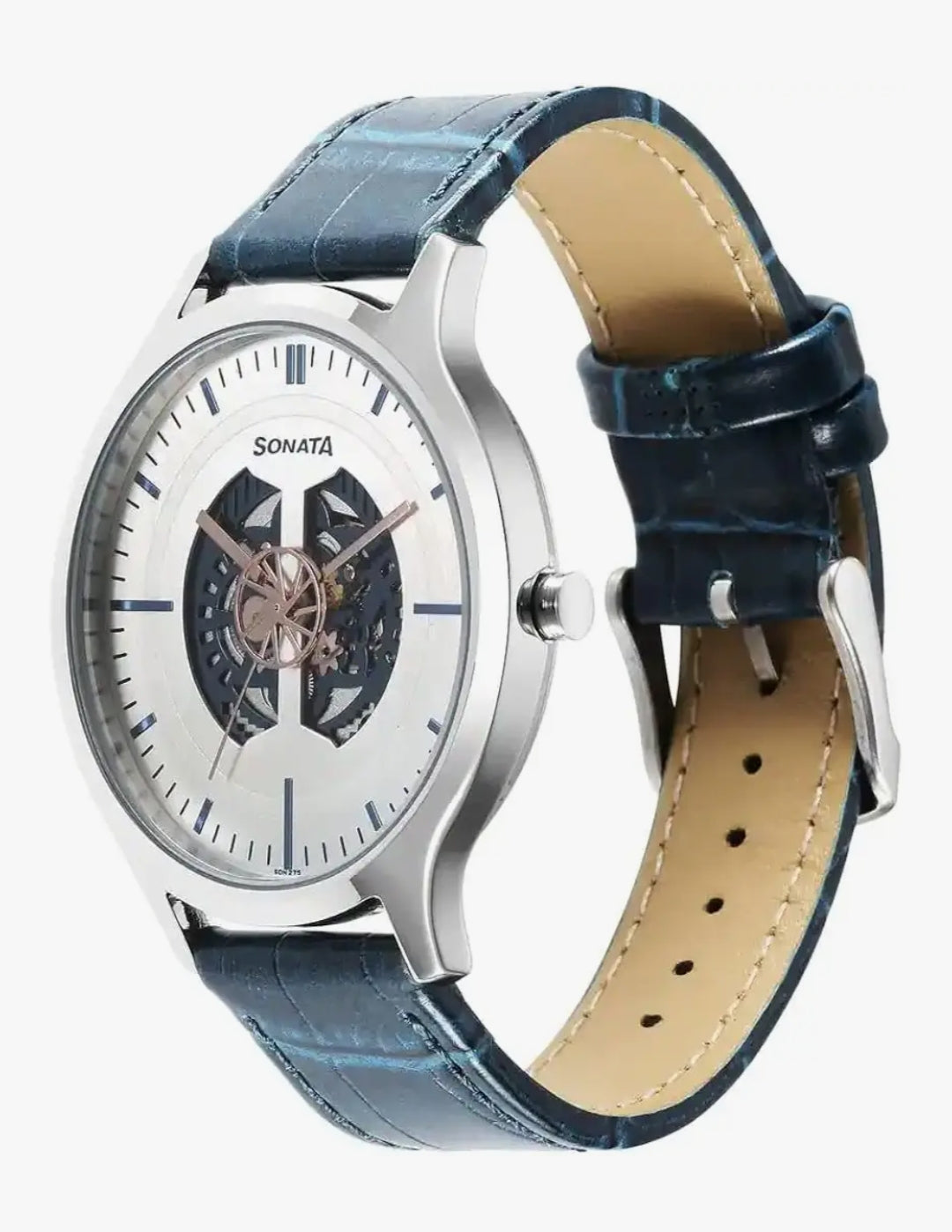Sonata Unveil Quartz Multifunction Silver Dial Leather Strap Watch for Men-7140SL06
