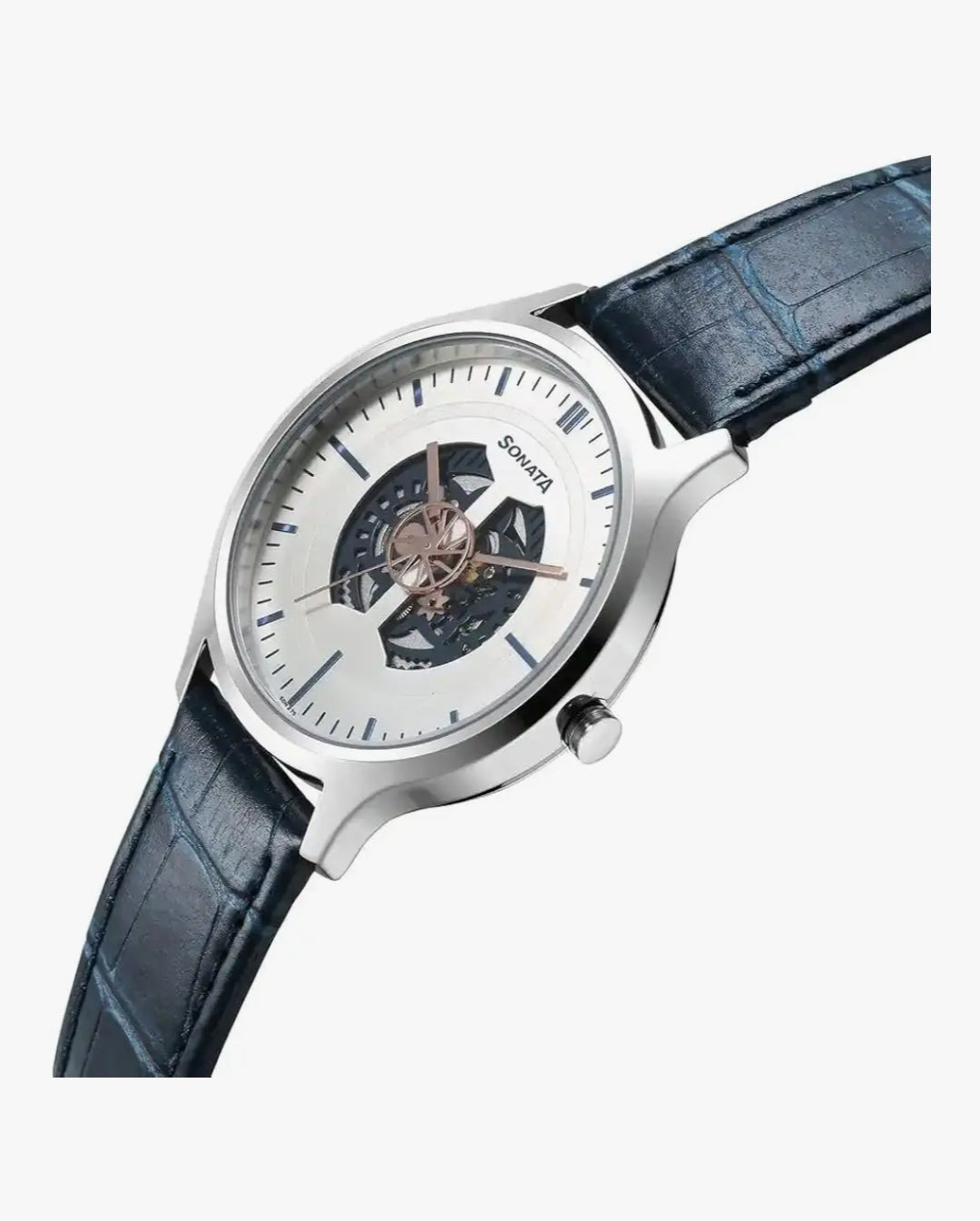 Sonata Unveil Quartz Multifunction Silver Dial Leather Strap Watch for Men-7140SL06