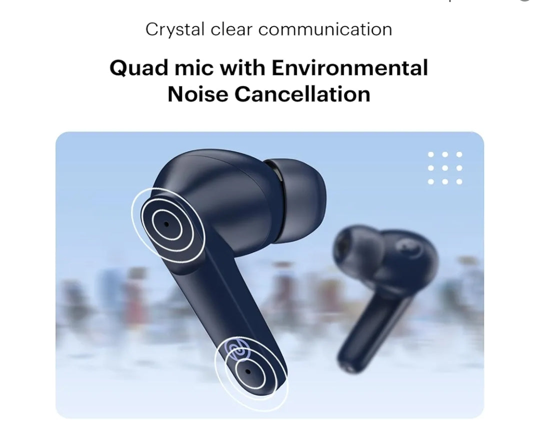 Noise Buds VS104 Truly Wireless in Earbuds with 45H of Playtime, Quad Mic with ENC, Instacharge(10 Min=200 Min), 13Mm Driver,Low Latency, BT V5.2 (Midnight Blue)