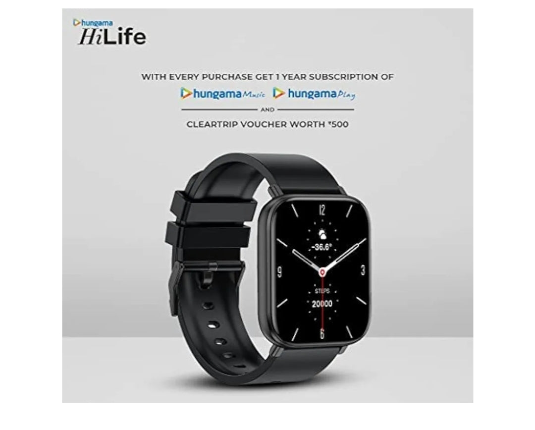 Hungama HiLife G1 Bluetooth Calling Smartwatch with 1.75"(4.4cm) Full Touch HD Display, Built in Speaker and Mic, SpO2, Blood Pressure & Heart Rate Monitor,IP67 Waterproof, Multiple Watch Faces