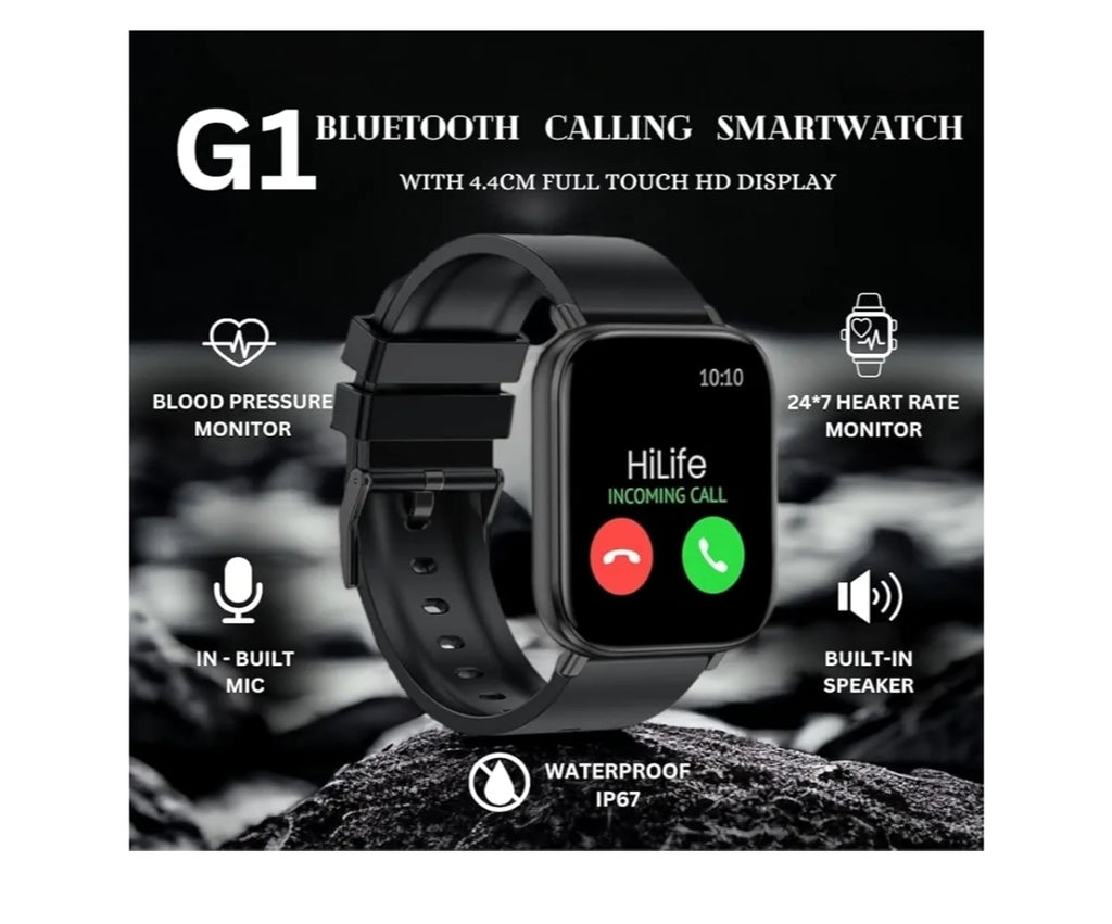 Hungama HiLife G1 Bluetooth Calling Smartwatch with 1.75"(4.4cm) Full Touch HD Display, Built in Speaker and Mic, SpO2, Blood Pressure & Heart Rate Monitor,IP67 Waterproof, Multiple Watch Faces