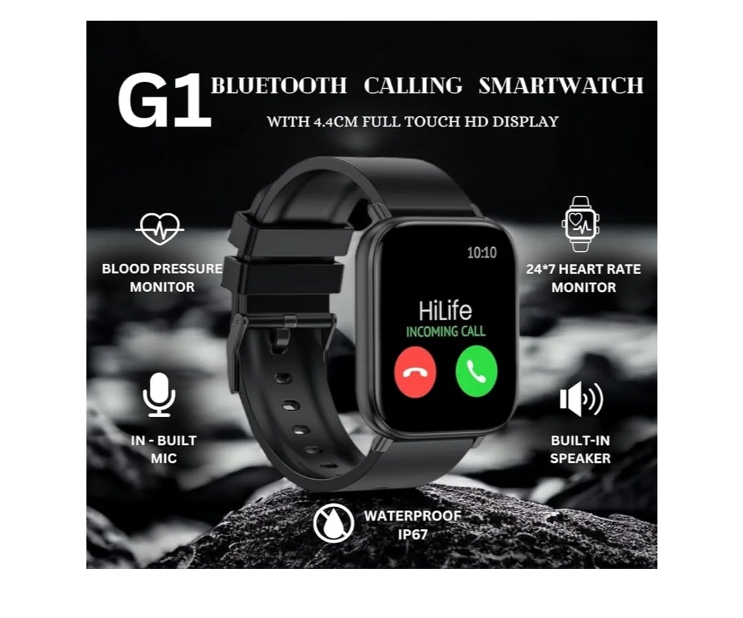 Hungama HiLife G1 Bluetooth Calling Smartwatch with 1.75"(4.4cm) Full Touch HD Display, Built in Speaker and Mic, SpO2, Blood Pressure & Heart Rate Monitor,IP67 Waterproof, Multiple Watch Faces
