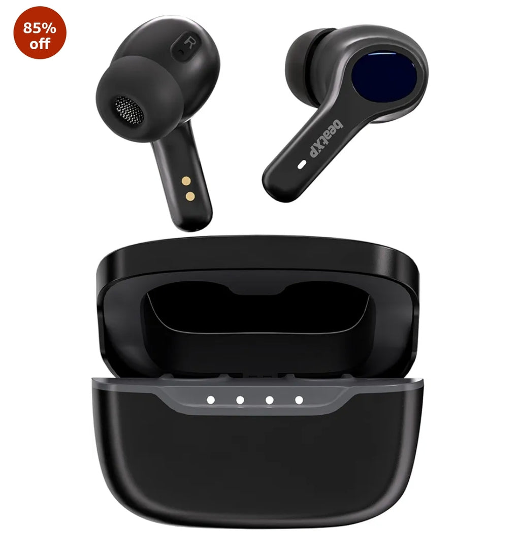 beatXP Pulse XPods Bluetooth True Wireless Ear Buds with 40H Playtime, Dual Mic AI ENC, Low Latency for Gaming Mode, Type C Earphone with 10mm Drivers, IPX5, BT 5.3, Touch Control (Black)