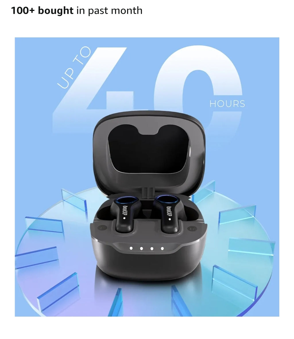 beatXP Pulse XPods Bluetooth True Wireless Ear Buds with 40H Playtime, Dual Mic AI ENC, Low Latency for Gaming Mode, Type C Earphone with 10mm Drivers, IPX5, BT 5.3, Touch Control (Black)