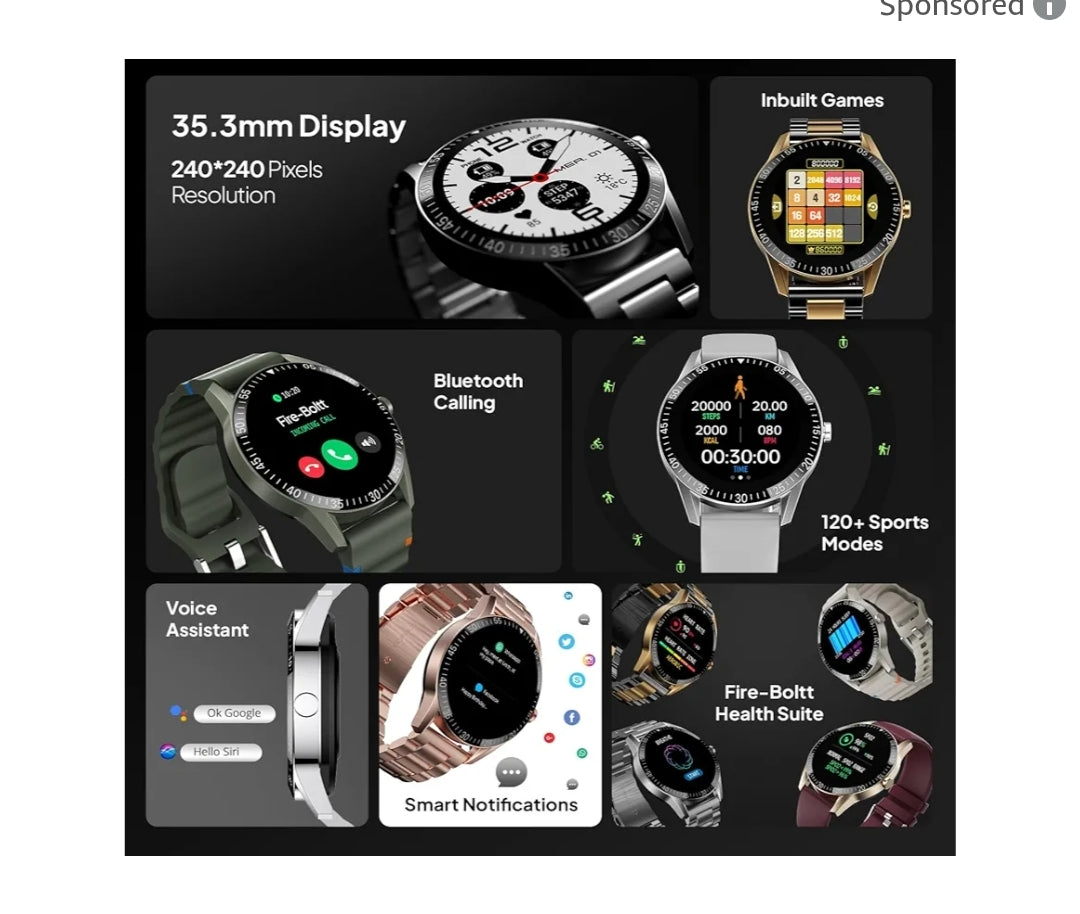 Fire-Boltt Talk Bluetooth Calling Smartwatch, 1.39" TFT Display with Dual Button, Hands On Voice Assistance, 120 Sports Modes, in Built Mic & Speaker (Talk, Black Dual)